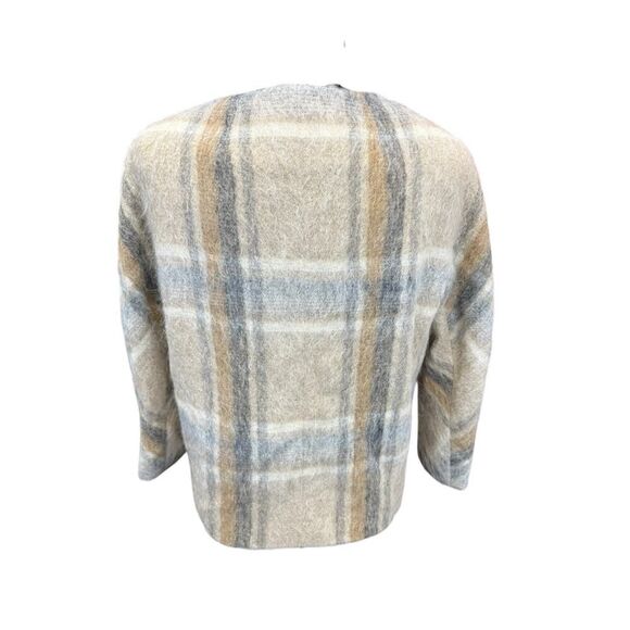 Talbots Plaid Wool Alpaca Mohair Blend Jacket Coat Beige Gray Size Medium - Picture 4 of 12